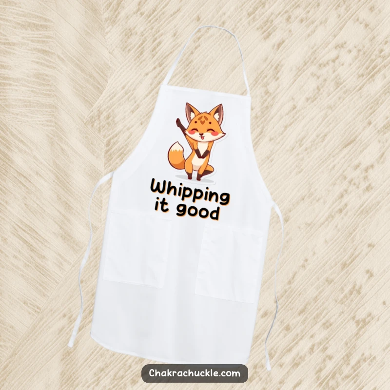 Funny Fox Yoga Apron: Cute fox doing a yoga leg stretch, a humorous and practical kitchen accessory.