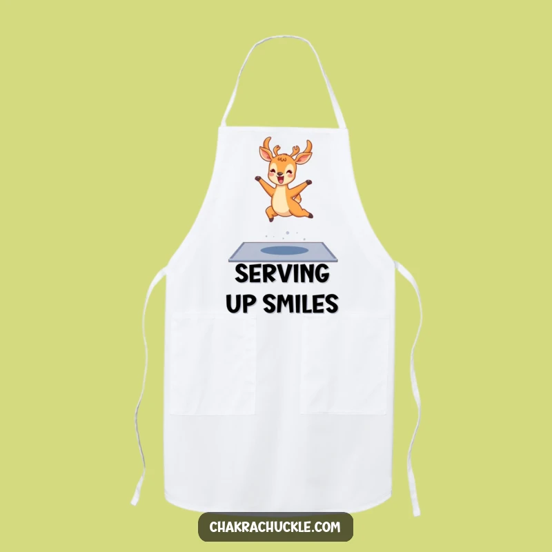 Funny Kawaii Deer Yoga Apron: Joyful Deer Leap Pose Kitchen Gift