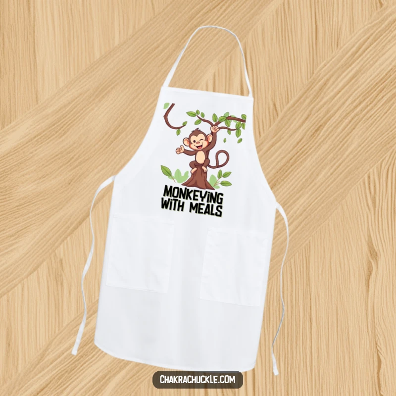 Funny Monkey Yoga Apron: A mischievous monkey winks while balancing in a tree pose, ready for kitchen action.