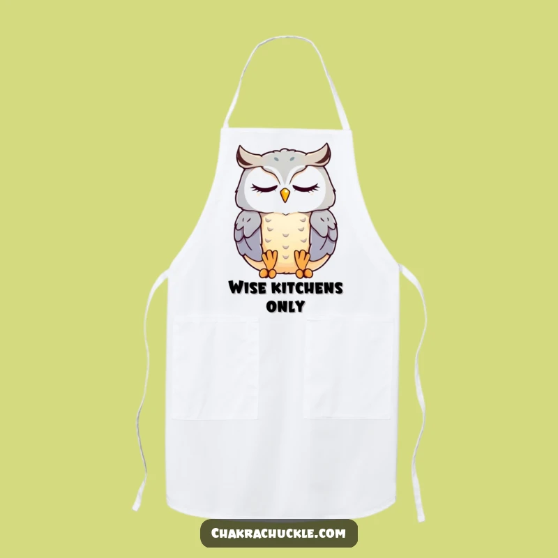 Funny Meditating Owl Apron: Kawaii Bird Zen, Gift for Peaceful Cooks