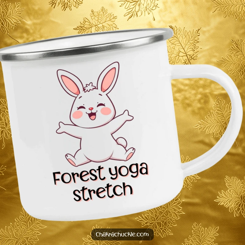 Funny Yoga Bunny Camping Mug, a kawaii bunny in downward-facing dog, great for outdoor relaxation.
