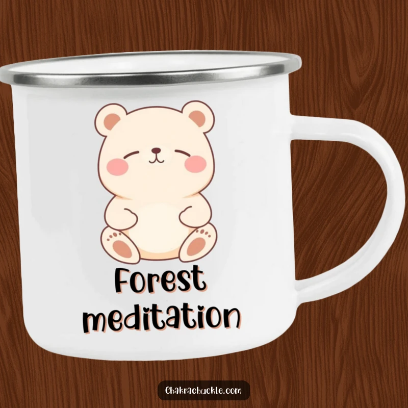 Funny Bear Meditation Camping Mug: Happy, round bear meditating, a humorous and rugged mug for adventures.