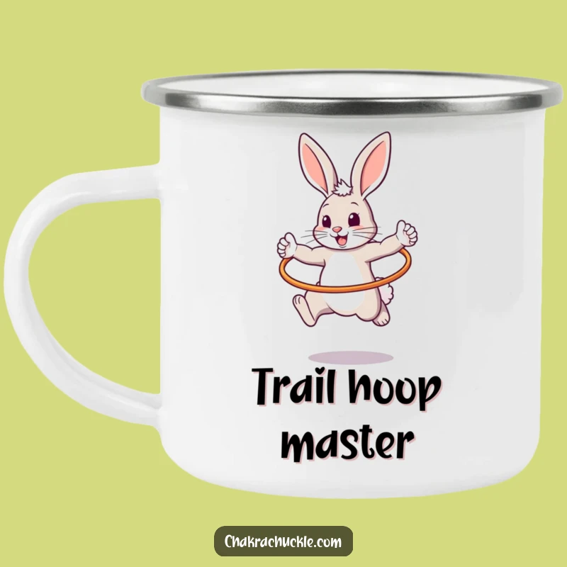 Funny Warrior Bunny Camping Mug: Bouncy Hoop Pose Enamel Mug, Great Gift