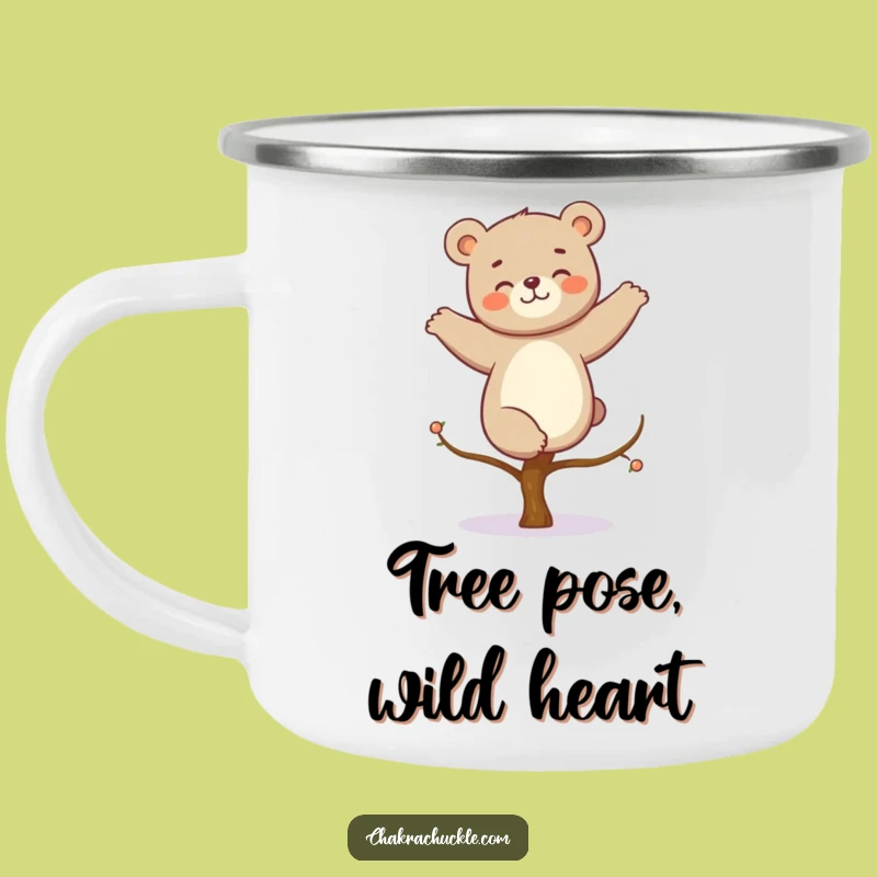 Funny Kawaii Bear Yoga Camping Mug: Giggling Bear Tree Pose Camp Gift