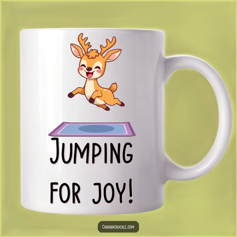 Funny Kawaii Deer Yoga Mug: Joyful Leaping Pose Gift for Energetic Yogis
