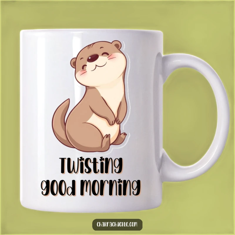 This funny mug features a cheerful otter doing a gentle seated twist, looking playfully over its shoulder. Perfect for starting your day with a smile.