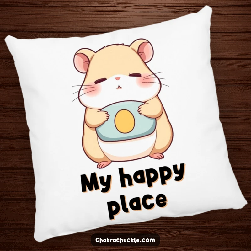 Funny Pillow with a serene hamster meditating on a cushion, eyes closed, offering humorous comfort and zen vibes.