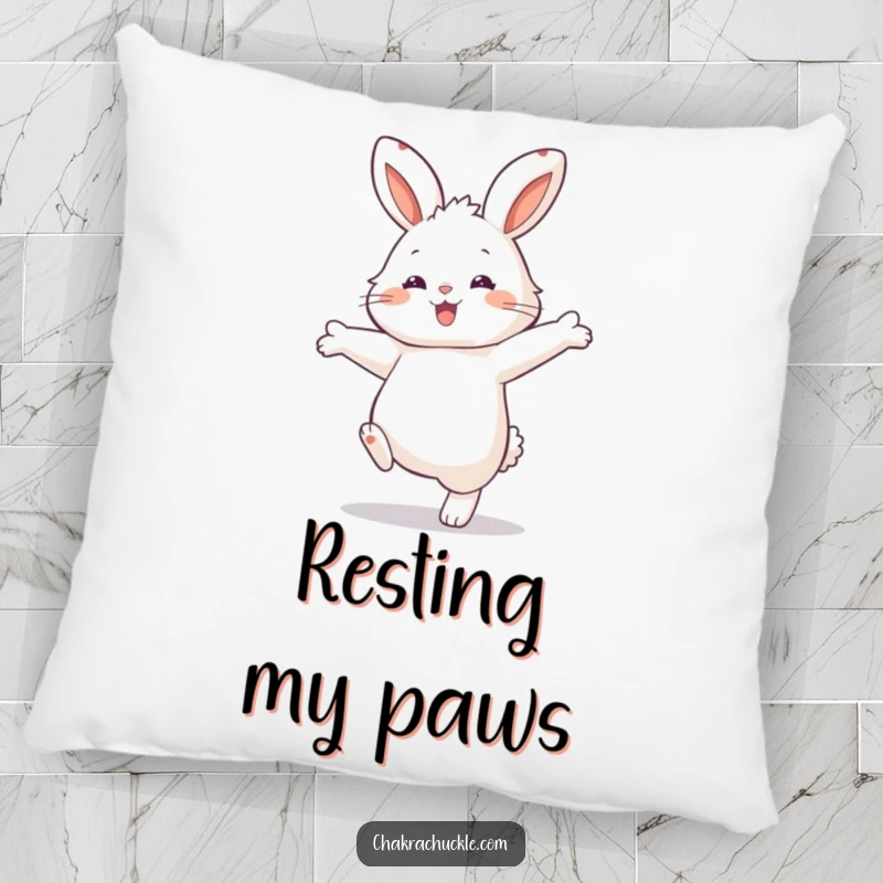 Funny Rabbit Balance Pillow: Fluffy rabbit balancing on one paw, a soft and humorous decorative item.
