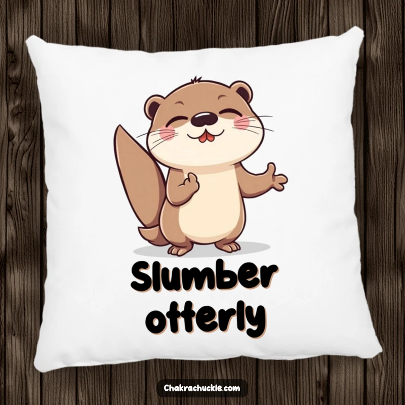 Funny Otter Meditation Pillow: Cheerful otter lunging forward in an energetic meditation pose, soft and humorous.