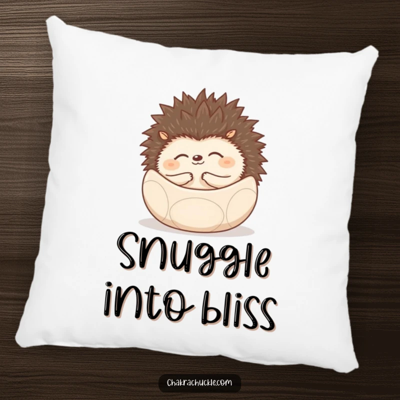Funny Hedgehog Pillow with a hedgehog rolled into a zen ball, offering comfort and peace.