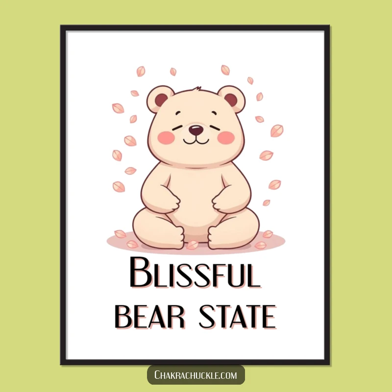 Funny Bear Meditation Digital Print: Serene Petal Yoga Art, Perfect Funny Gift