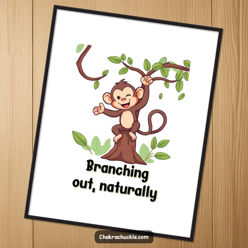 Funny Monkey Yoga Digital Art Print: A mischievous monkey winks, performing a tree pose with impressive balance and charm.