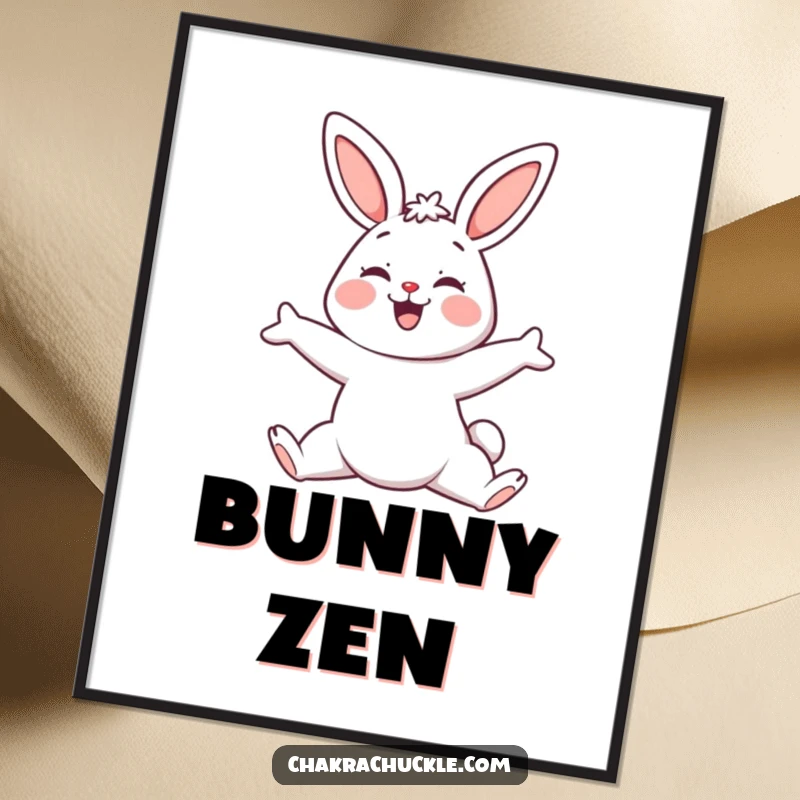 Funny Yoga Bunny Digital Art Print, a kawaii bunny in downward-facing dog, perfect for decor.