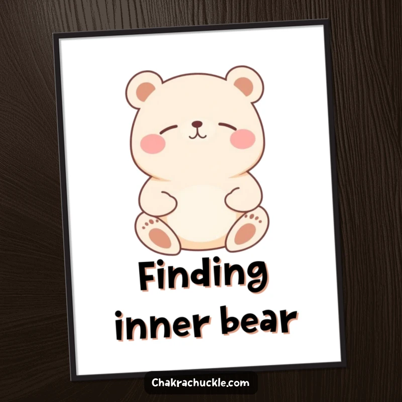 Funny Bear Meditation Digital Art Print: Happy, round bear meditating peacefully, ready for instant download and display.