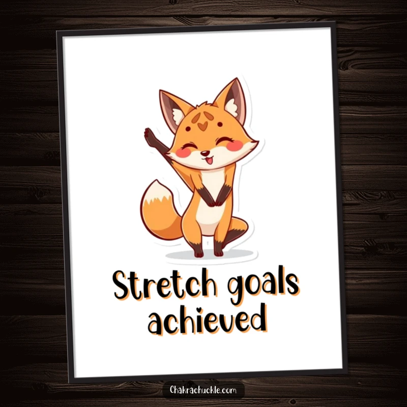 Funny Fox Yoga Digital Art Print: Cute fox in a playful leg-up yoga pose, ready to download and display.