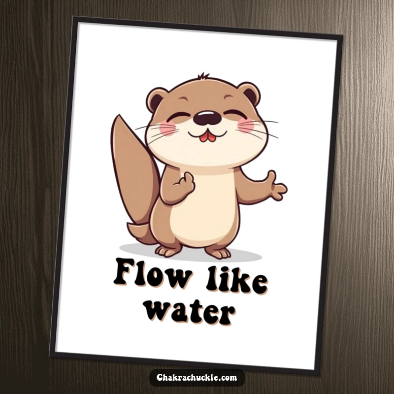 Funny Otter Meditation Digital Art Print: Cheerful otter character lunging forward in an energetic meditation pose.