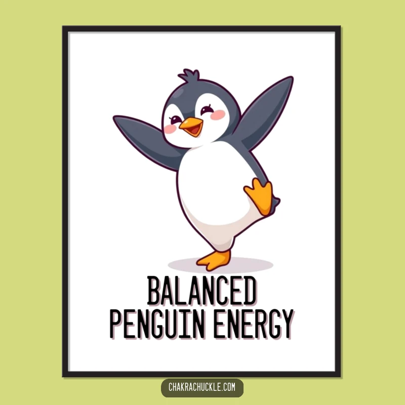Funny Penguin Yoga Digital Art: Bouncy Pose, Instant Download Gift