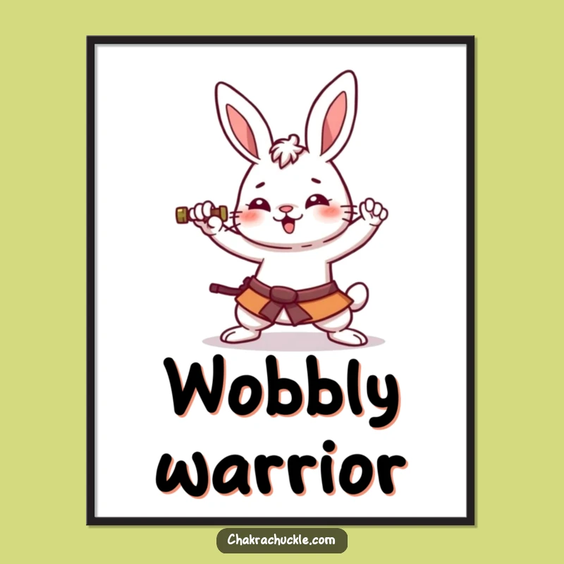 Funny Kawaii Rabbit Warrior Digital Art: Amused Pose, Instant Download Gift
