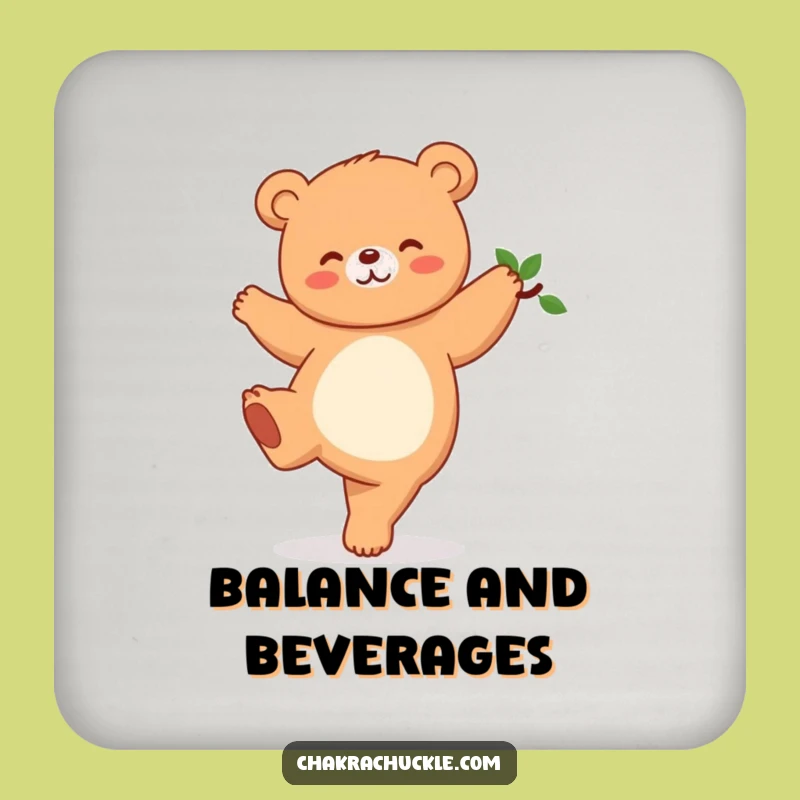 Funny Kawaii Bear Yoga Drink Coasters: Adorable Tree Pose Protection for Surfaces Gift