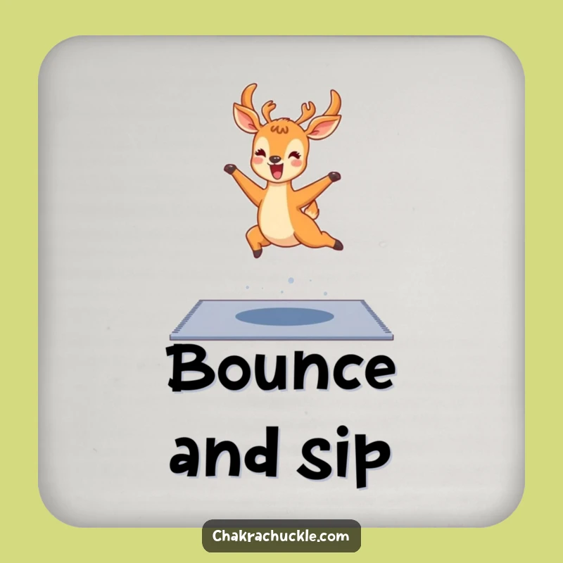 Funny Kawaii Deer Yoga Coaster: Joyful Deer Leap Pose Drink Gift