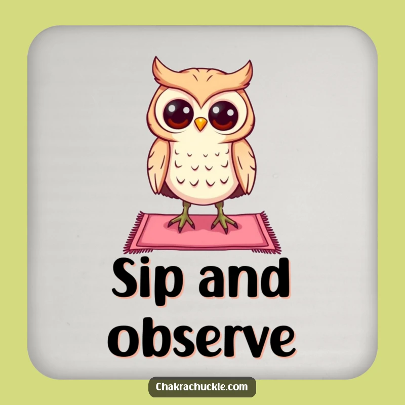 Funny Curious Owl Yoga Coasters: Protect Surfaces with Zen Humor