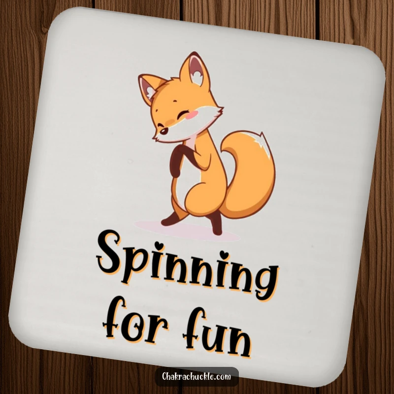 Funny fox drink coasters showcasing a curious fox playfully doing a pretzel yoga pose, adding humor to table settings.