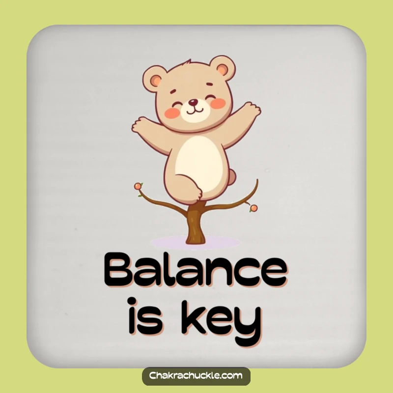 Funny Kawaii Bear Yoga Coaster: Giggling Bear Tree Pose Drink Protector Gift