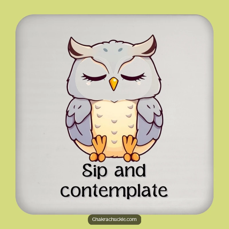 Funny Meditating Owl Coaster: Kawaii Bird Zen Decor, Cute Gift
