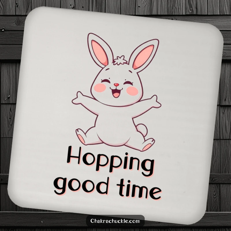 Funny Yoga Bunny Coaster, a kawaii bunny in downward-facing dog, protects surfaces humorously.