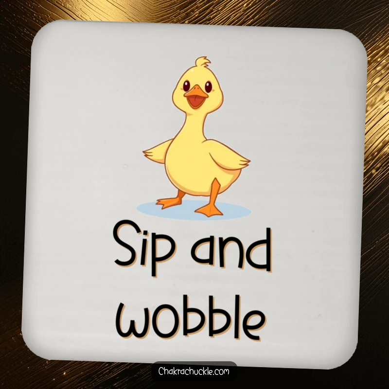 Funny duck drink coasters showcasing a wobbly duck humorously attempting a lotus yoga pose, perfect for table protection.