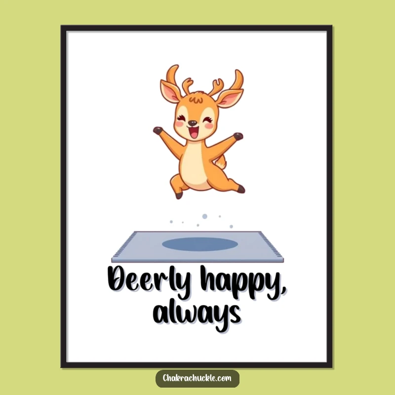 Funny Kawaii Deer Yoga Poster: Joyful Deer Leap Pose Art Print Gift