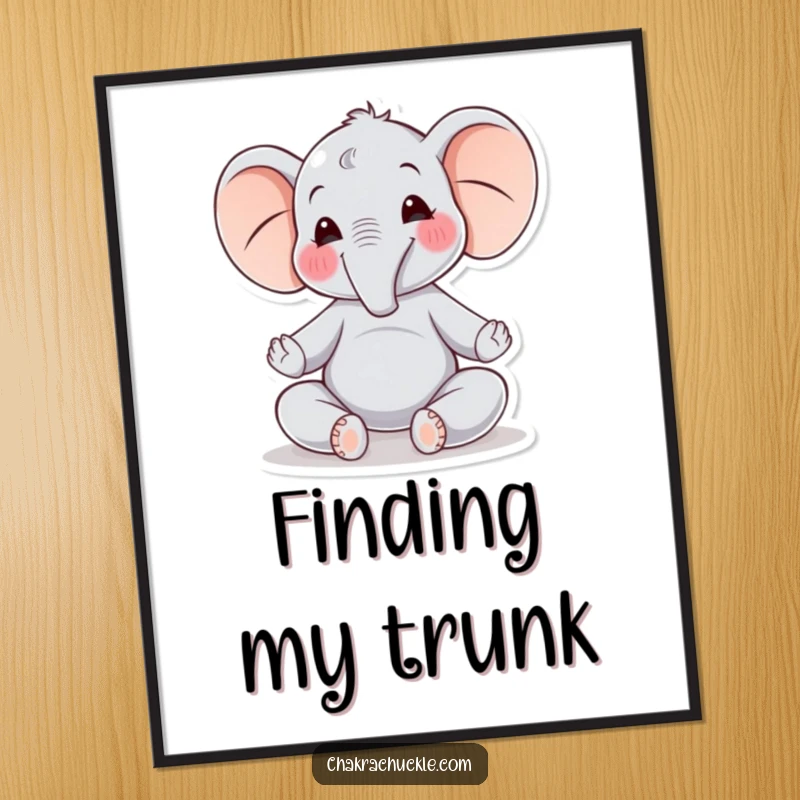 Funny Elephant Yoga Poster: A joyful elephant meditates peacefully, swaying gently in a serene, calming art piece.