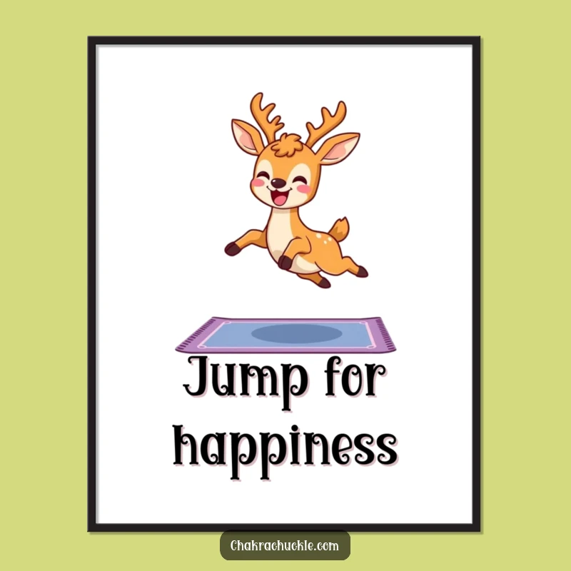 Funny Kawaii Deer Yoga Poster: Joyful Leaping Art Print for Energetic Decor Gift