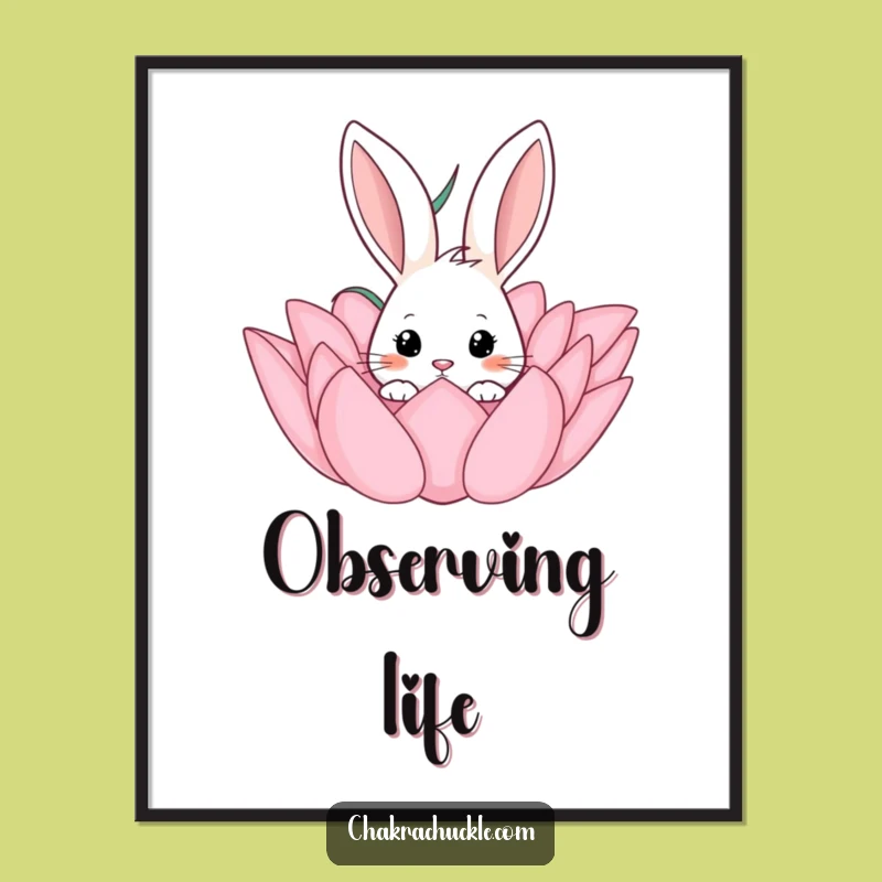 Funny Curious Rabbit Lotus Poster - Whimsical Wall Art for Animal Lovers