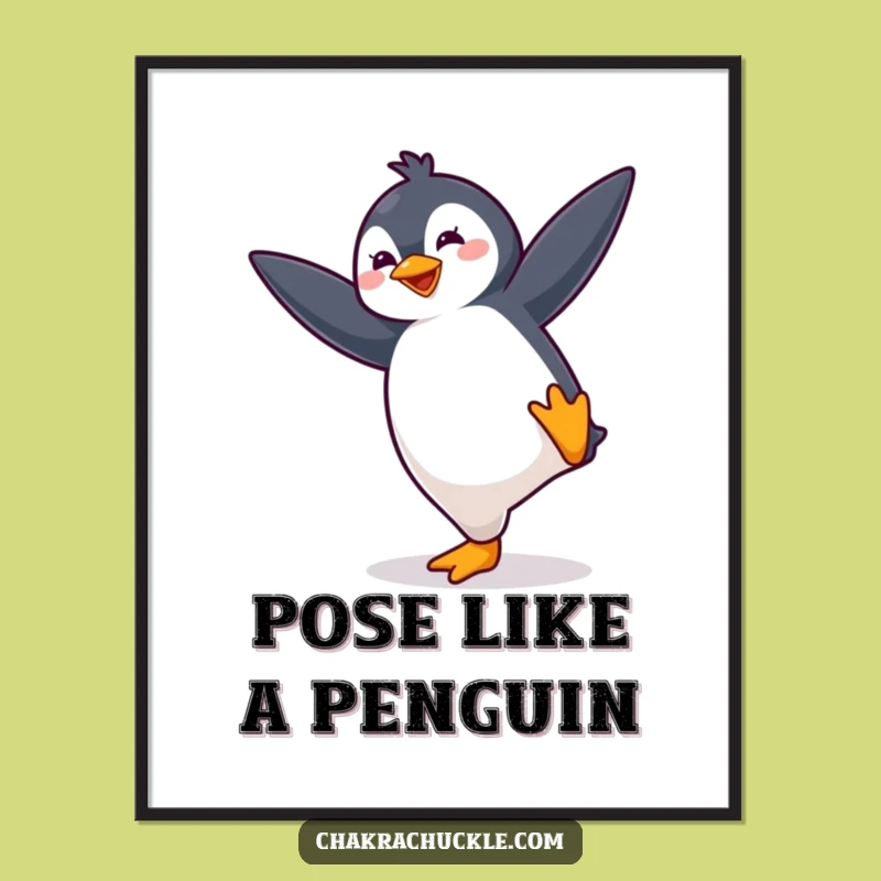 Funny Penguin Yoga Poster: Bouncy Kawaii Bird Pose Art, Vibrant Decor Gift