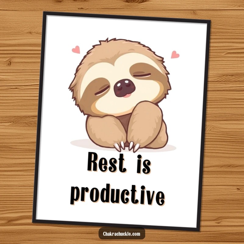 Funny Poster of a sleepy sloth gently rolling its neck with a contented sigh, bringing humorous relaxation to any wall.