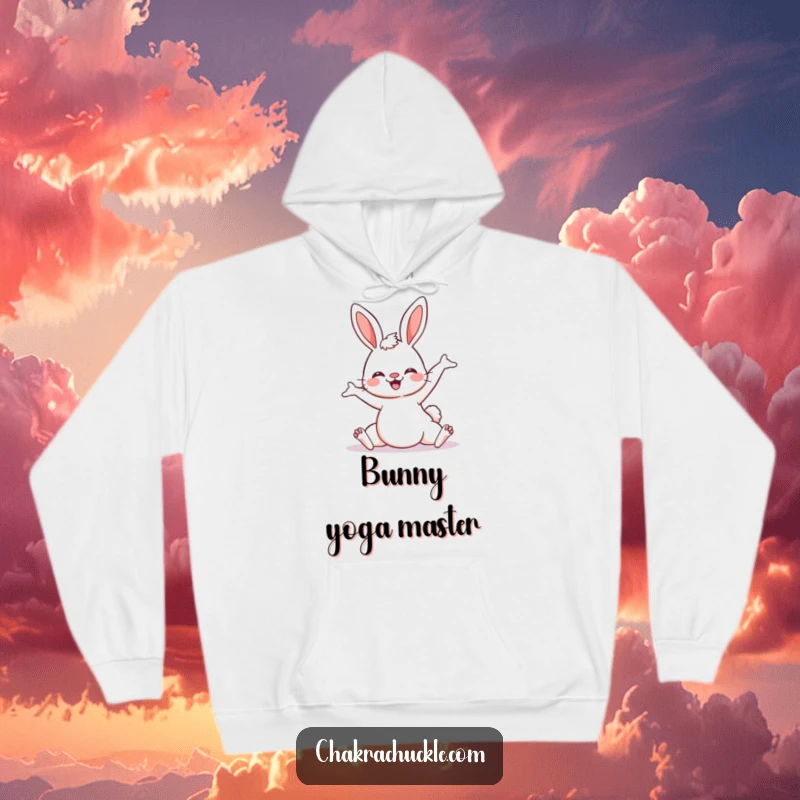 Funny Kawaii Bunny Yoga Hoodie featuring a cute bunny in a downward dog pose, ideal for a cozy and humorous gift.