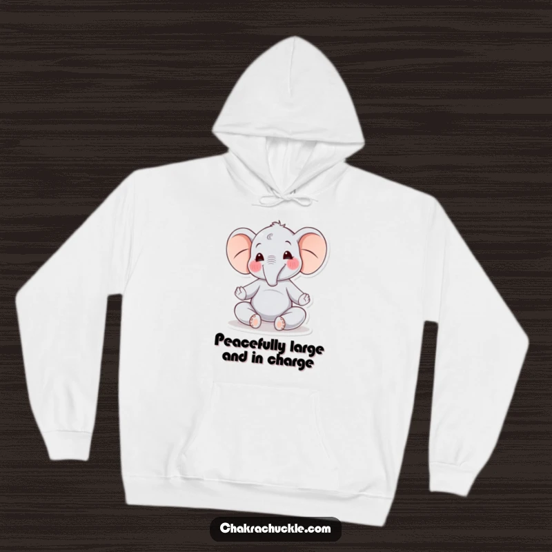 Funny Elephant Yoga Hoodie: A joyful elephant is seated in a gentle meditation pose, radiating peace and calm.