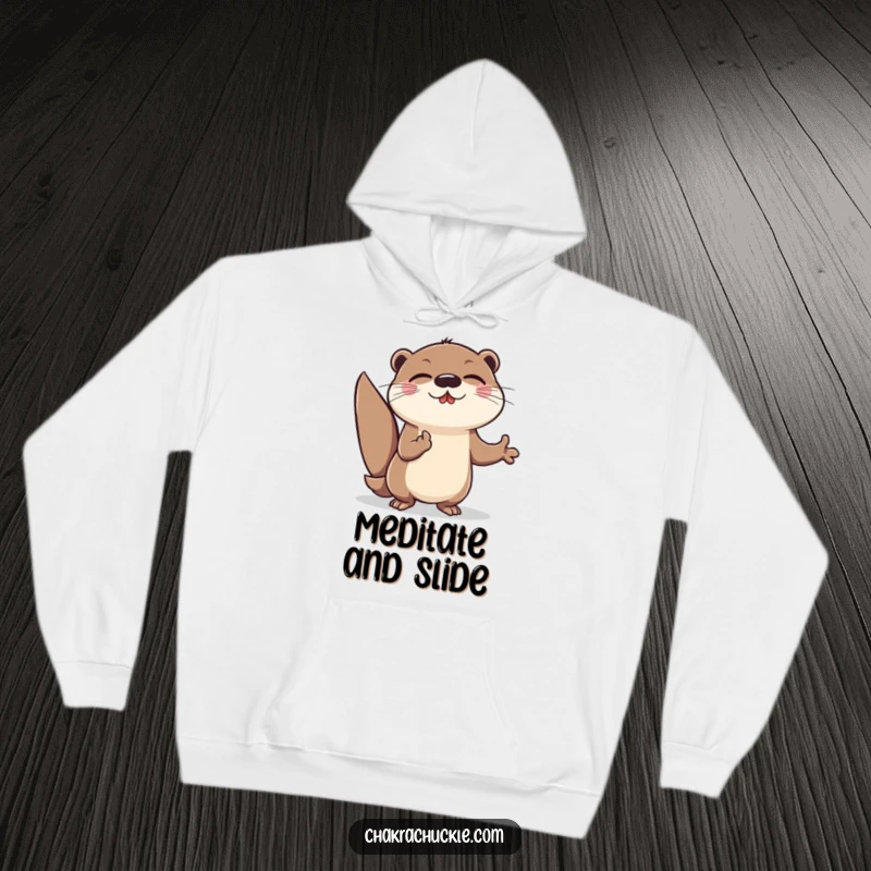 Funny Otter Meditation Hoodie: Cheerful otter lunging forward in an energetic meditation pose, offering warmth and humor.