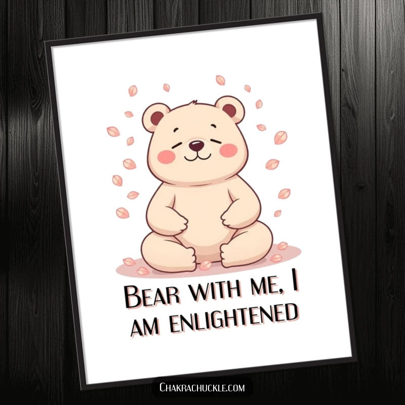 Funny Free Printable Wall Art: A serene bear meditates deeply, surrounded by a gentle shower of flower petals.