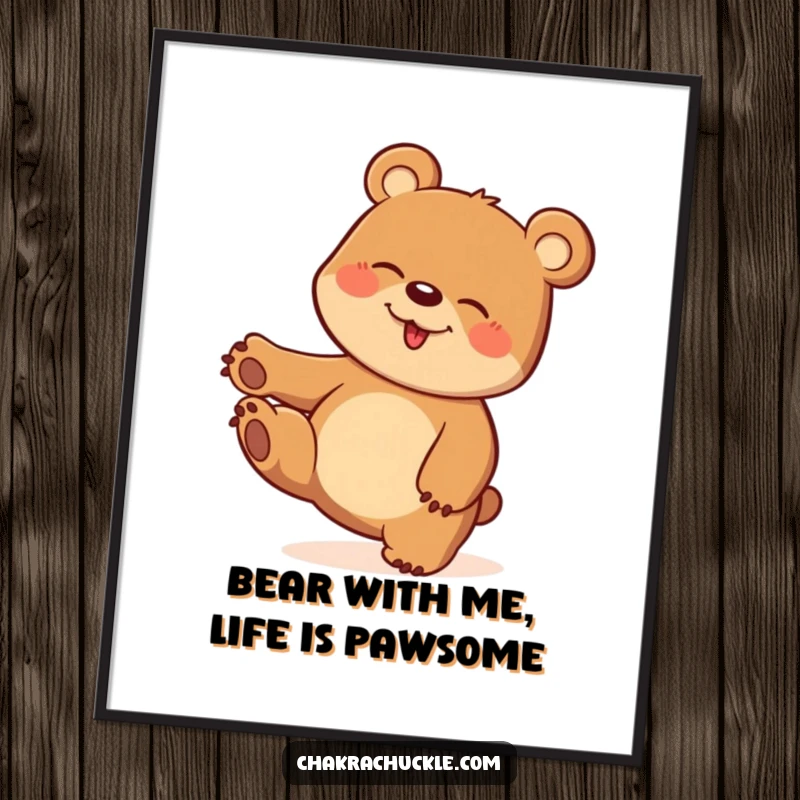 Funny Free Printable Wall Art: Giggling bear artfully balancing on one paw, a comical and joyful addition to any room.