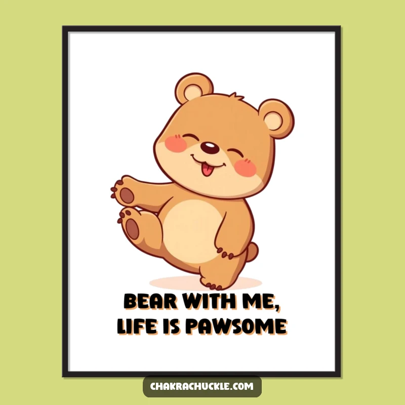 Free Printable Wall Art: Giggling Bear Balancing Paw Funny Downloadable Poster