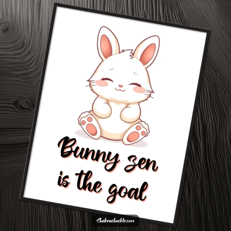 Funny Free Printable Wall Art: A fluffy bunny meditating peacefully in a lotus pose, smiling.