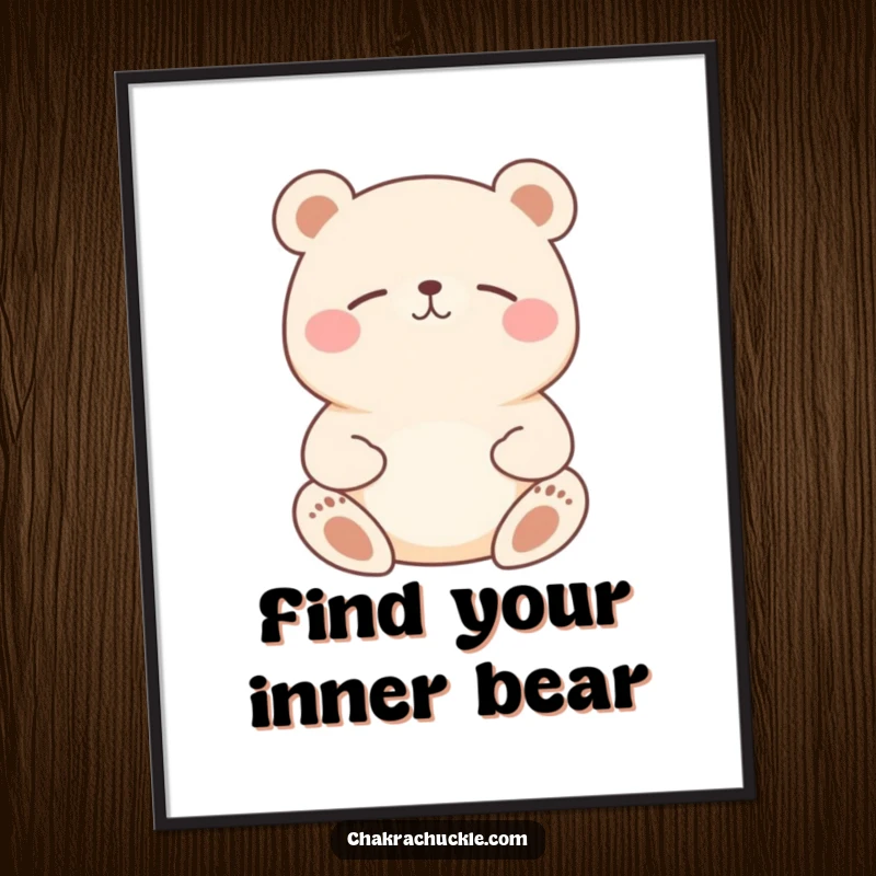 Funny Free Printable Bear Meditation Art: Happy bear meditating peacefully, inspiring calm and smiles, great downloadable art for any room.