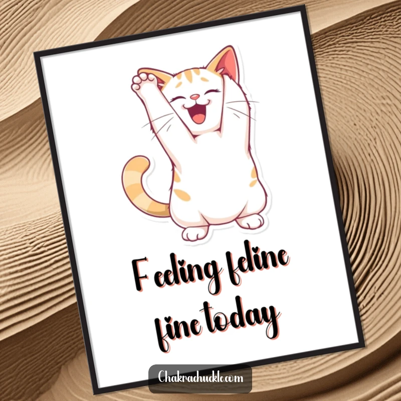 Funny Free Printable Wall Art: A joyful cat captured mid-stretch, forming a perfect, playful arch with its back.