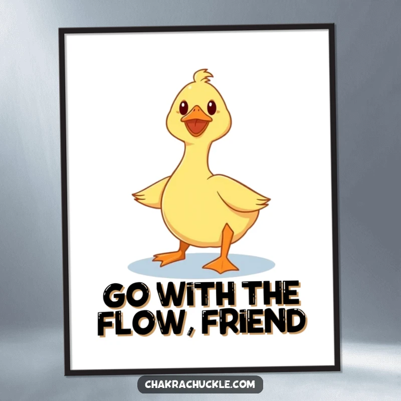 Funny Free Printable Wall Art: Wobbly duck attempting a graceful lotus pose with hilariously unstable legs, bringing joy.