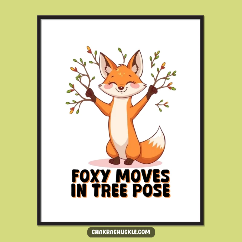 Free Printable Wall Art: Zen Fox Tree Pose, Funny Downloadable Decor for Serene Spaces