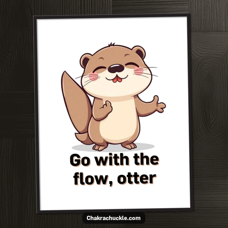 Funny Free Printable Otter Meditation Art: Cheerful otter lunging forward in meditation, radiating positive energy, excellent downloadable art for active spaces.