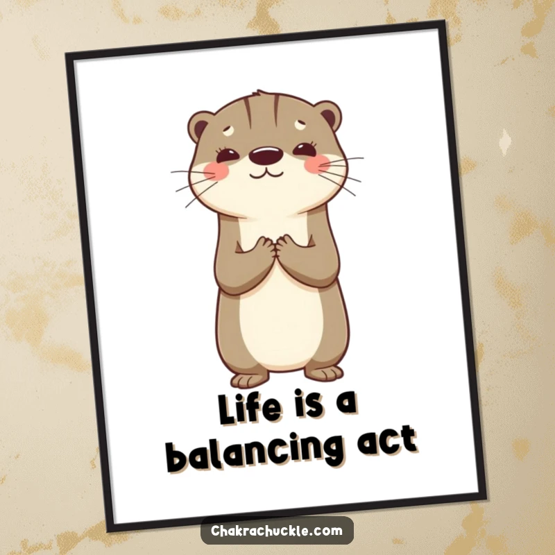 Funny Free Printable Wall Art of a happy otter balancing on its back, paws clasped in gratitude, bringing joy to any room.