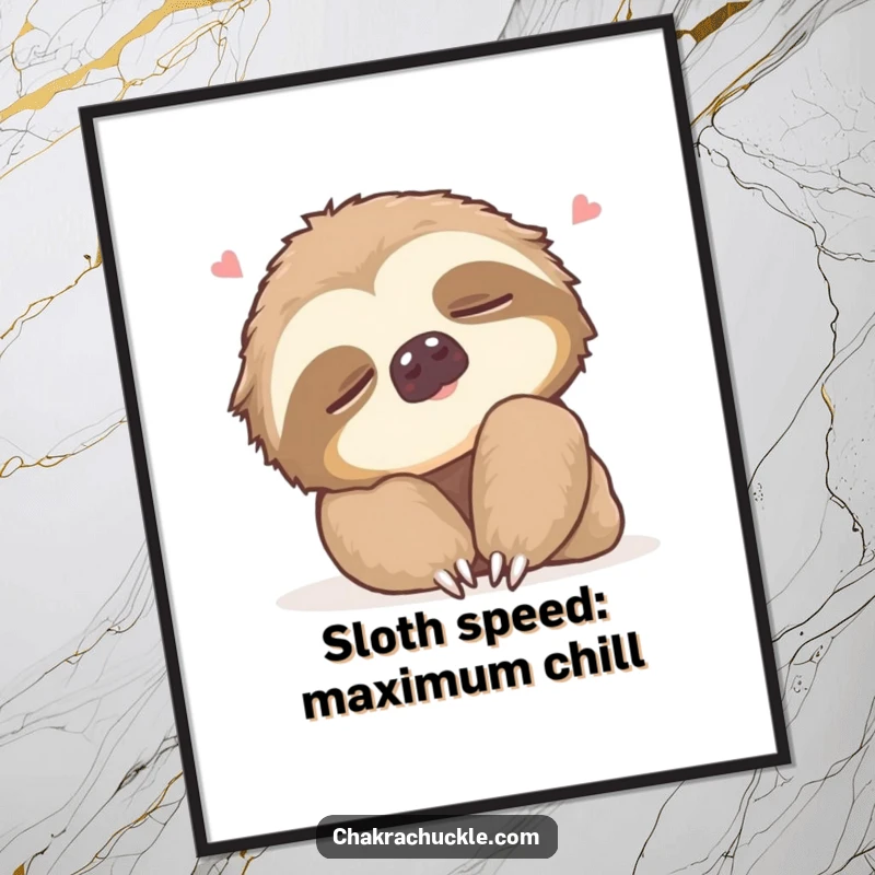Funny Free Printable Wall Art: Sleepy sloth performing a gentle neck roll with a contented sigh, embodying relaxation.